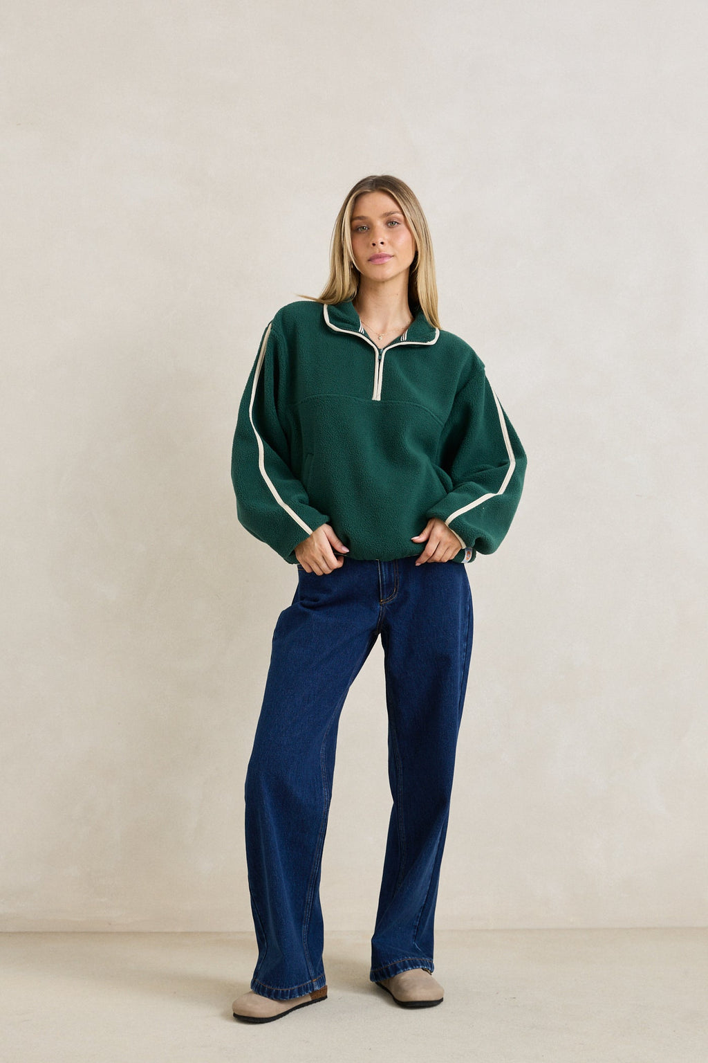 c*o様 WARP & WOOF Linen Half Zip Pullover Camp Half Zip Sherpa Pullover Pine – Rhythm US