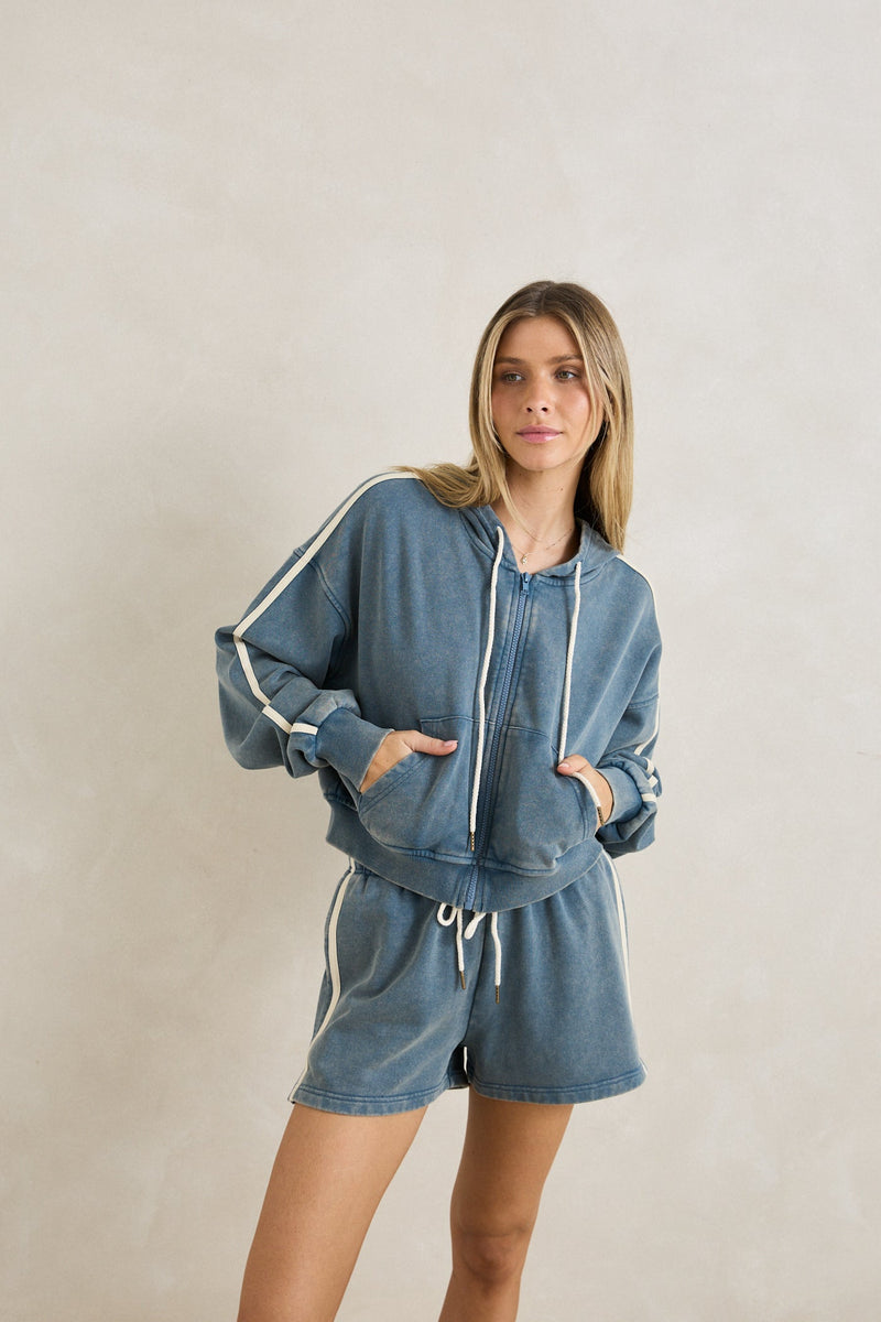 Sun Wash Terry Full Zip Hoodie Washed Blue