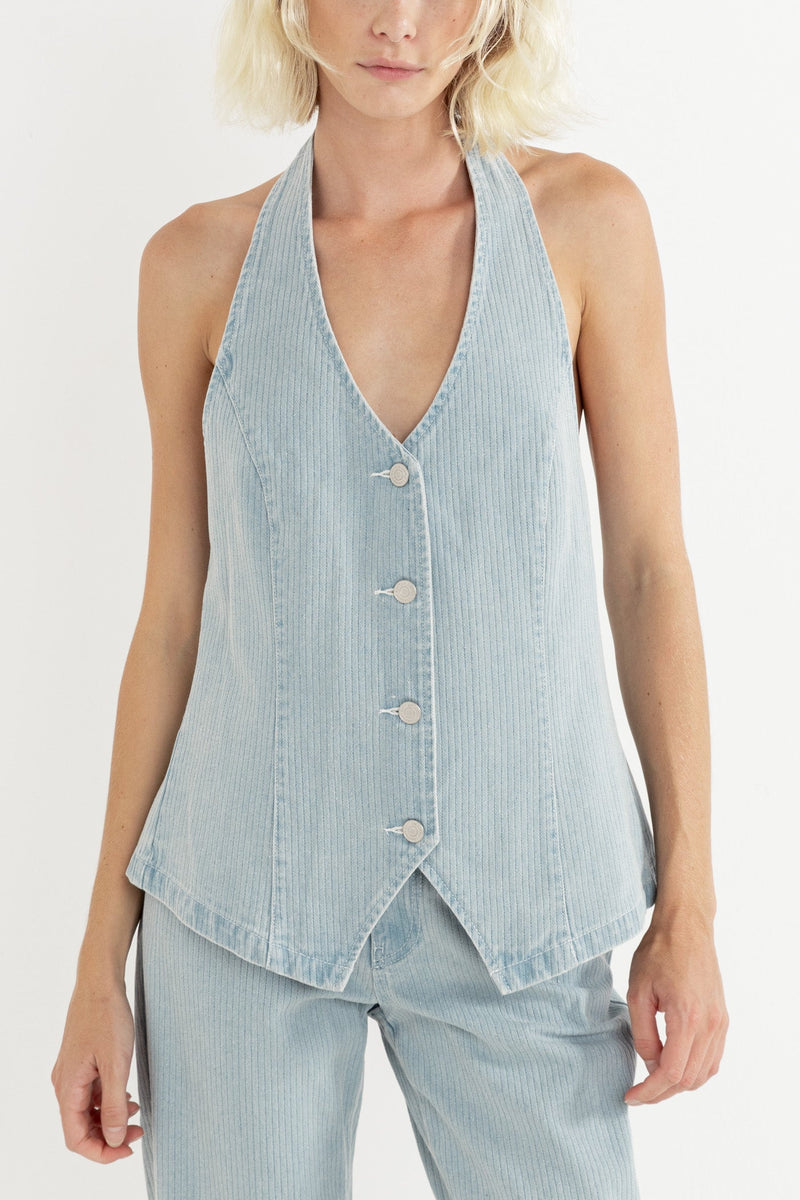 Mabel Halter Vest Washed Blue