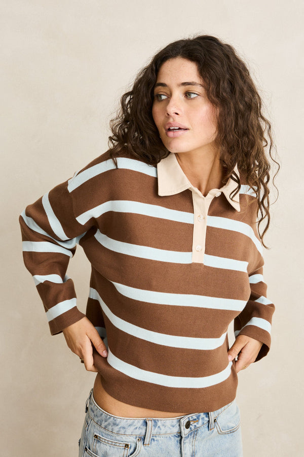 Rugby Polo Knit Sweater Brown
