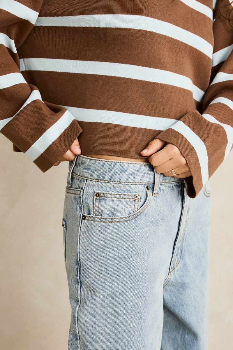 Rugby Polo Knit Sweater Brown