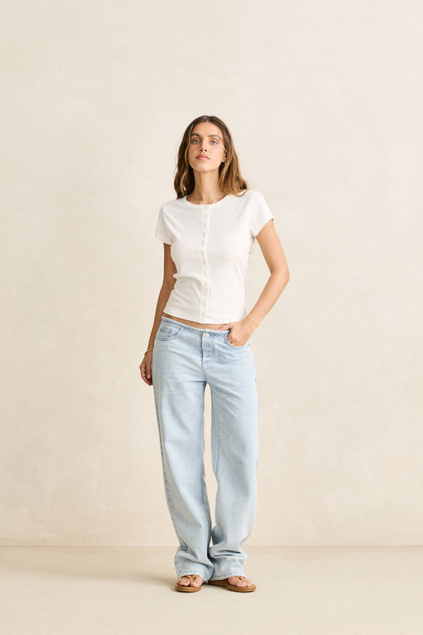 Portia Button Down Rib Top White