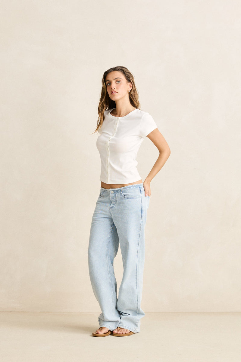 Portia Button Down Rib Top White