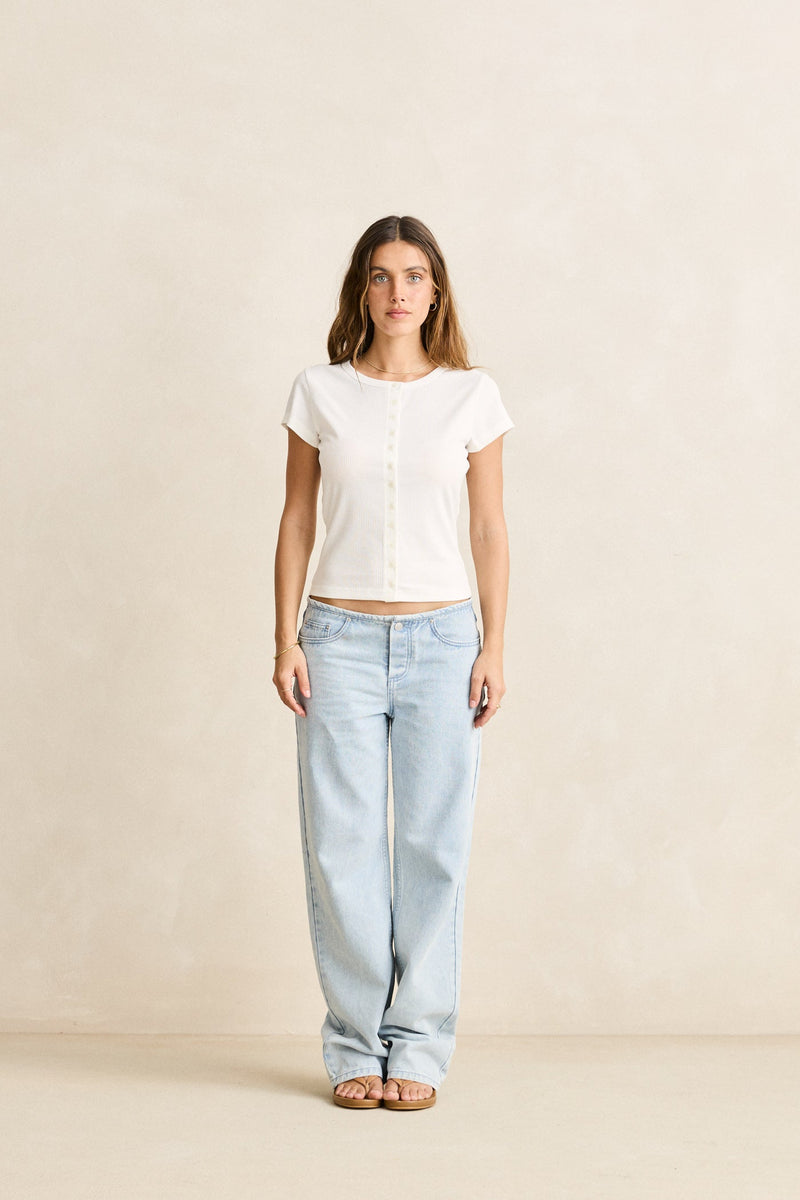 Portia Button Down Rib Top White
