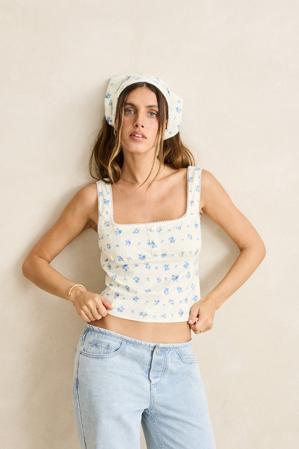 Dahlia Button Down Top  Sky