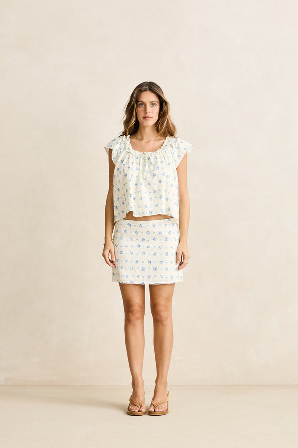 Dahlia Frill Top  Sky
