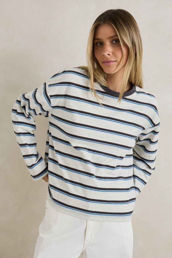 Porto Stripe Long Sleeve Grey