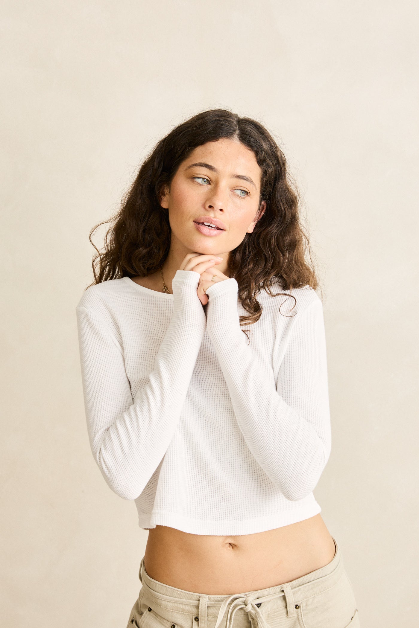 Uhr Waffle Long Sleeve Tops ナチュラル Fサイズ Waffle Long Sleeve White – Rhythm US