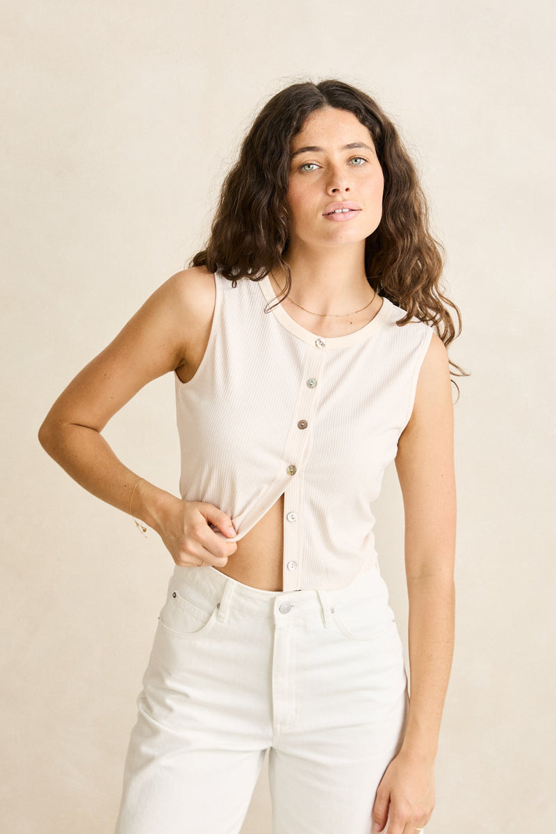 Petra Button Down Singlet Cream