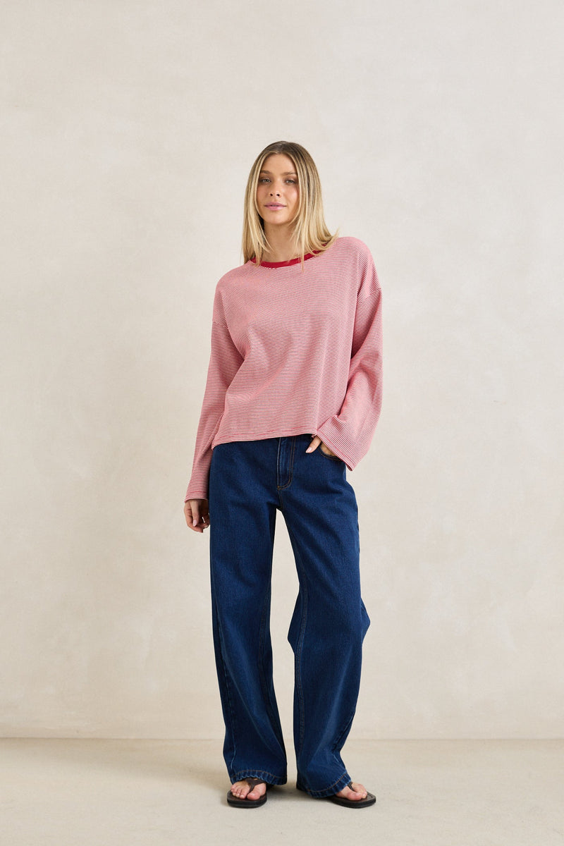 Lexi Stripe Long Sleeve Top Cherry