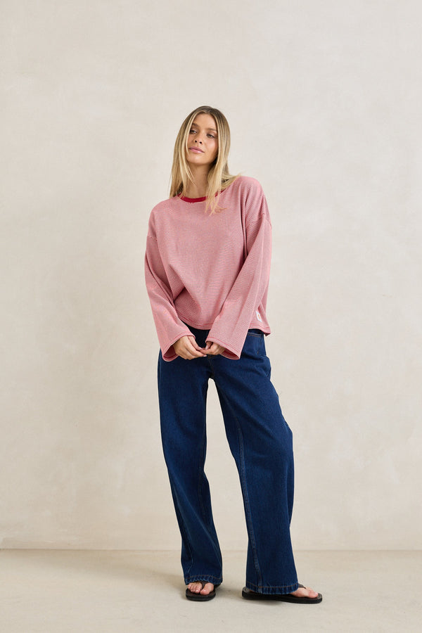 Lexi Stripe Long Sleeve Top Cherry