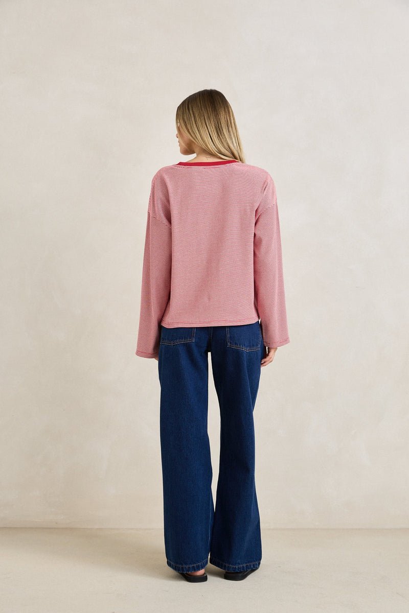 Lexi Stripe Long Sleeve Top Cherry