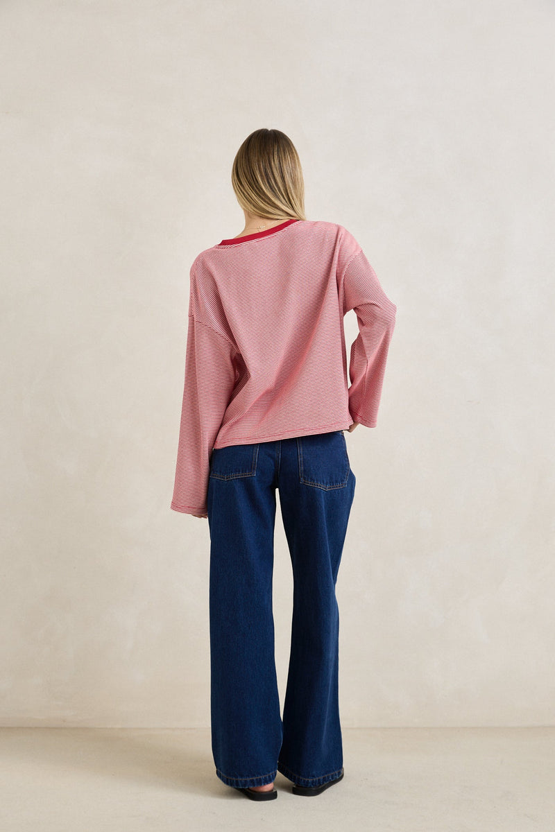 Lexi Stripe Long Sleeve Top Cherry