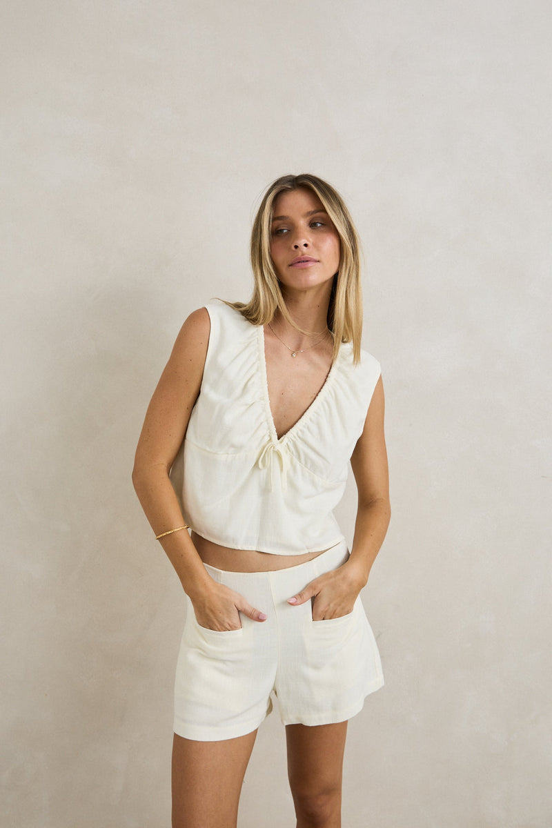 Del Rio Gathered Top White