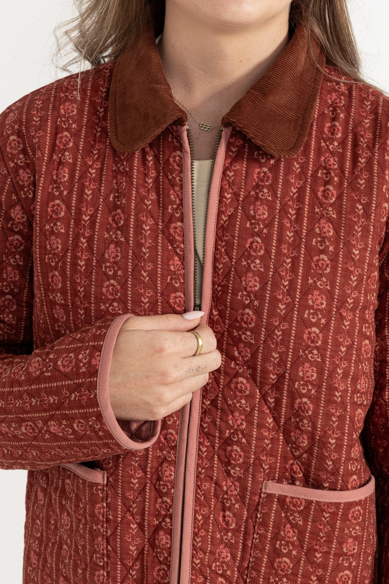 Vintage Floral Quilted Jacket Burgundy