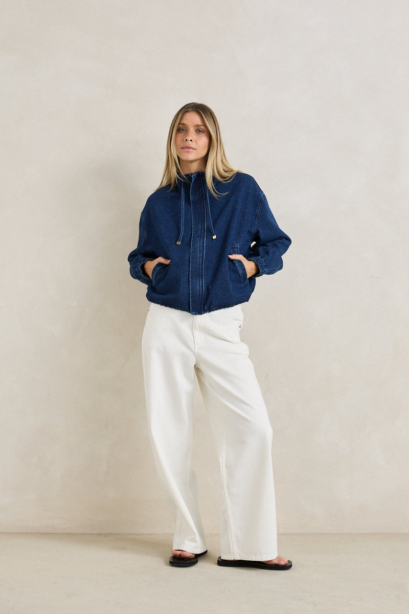 Juna Denim Funnel Jacket Dark Blue Wash