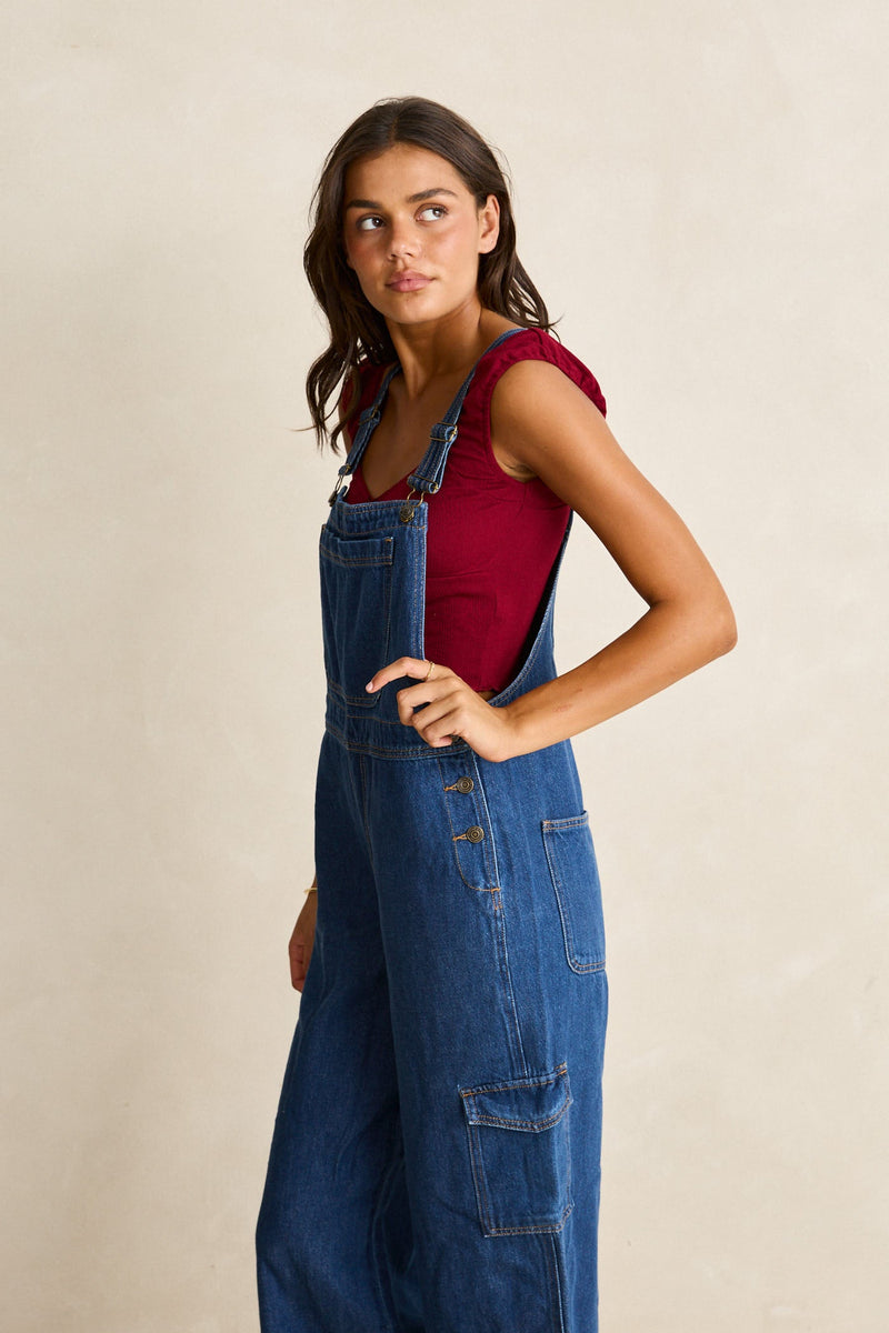 Soor Ploom Charlie OverallMedium Denim Charlie Wide Leg Cargo 