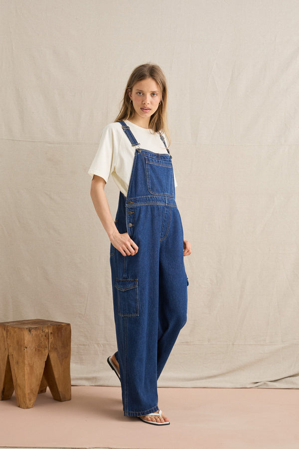 Charlie Wide Leg Cargo Overall Dark Denim