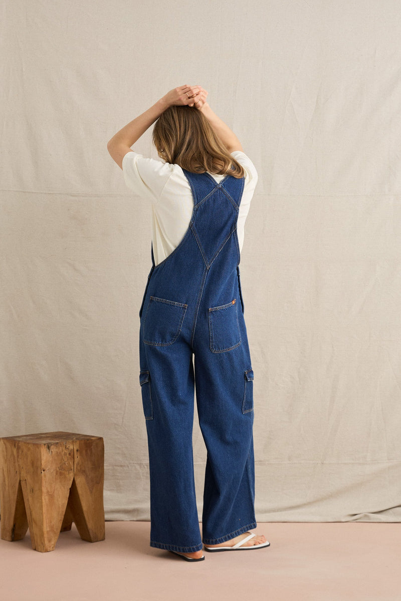 Charlie Wide Leg Cargo Overall Dark Denim
