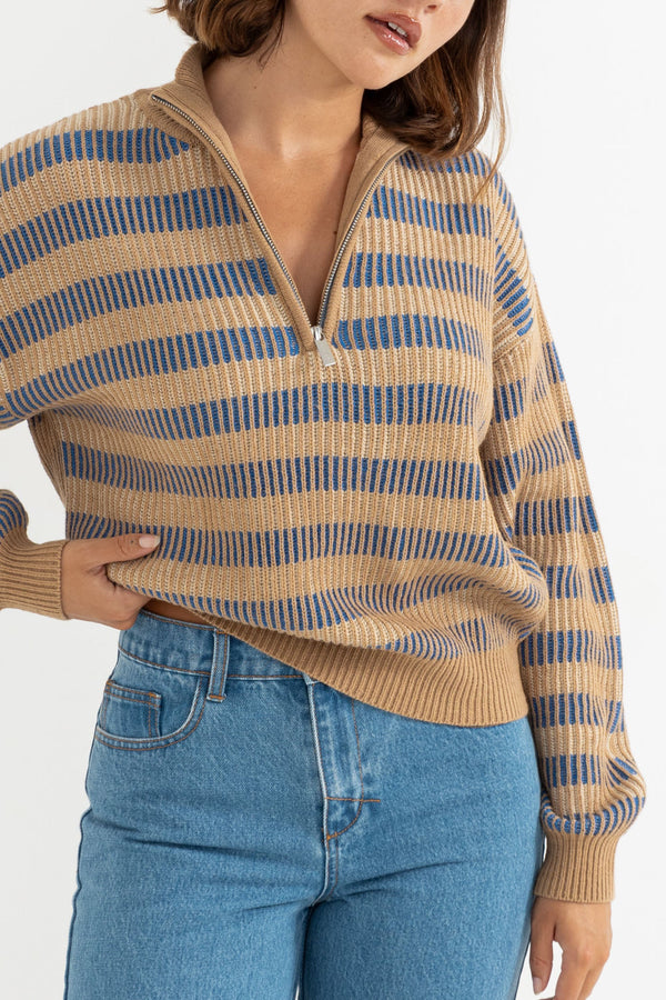 Estelle Quarter Zip Striped Knit Cobalt