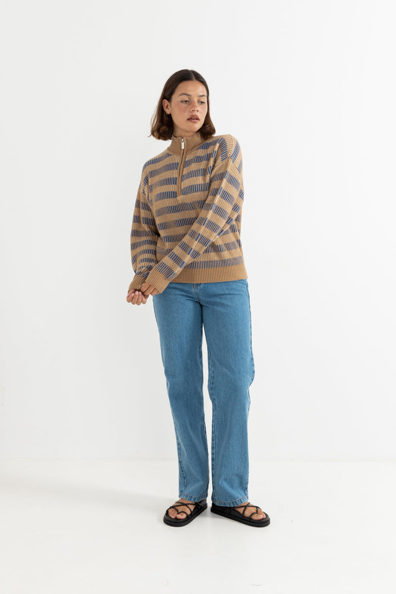 Estelle Quarter Zip Striped Knit Cobalt