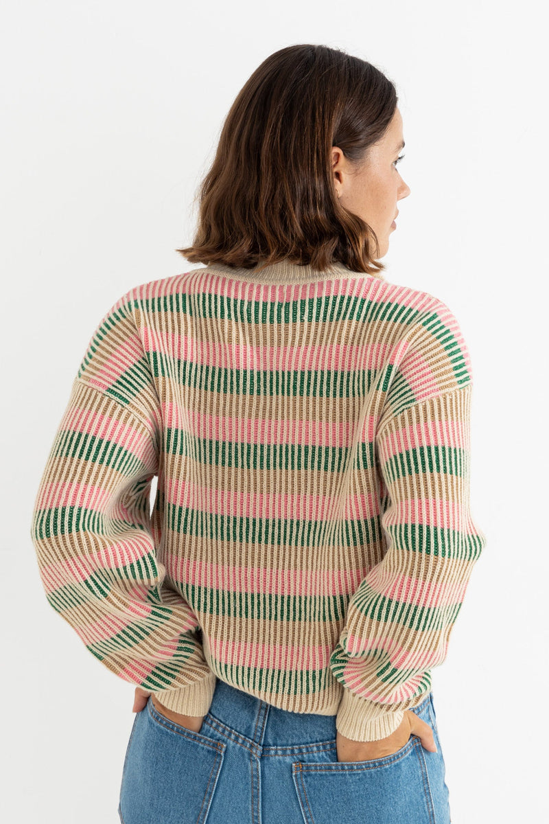 Estelle Quarter Zip Striped Knit Guava