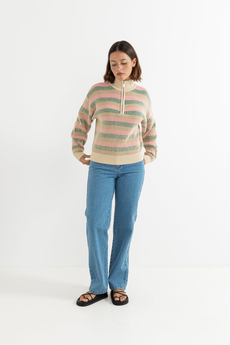 Estelle Quarter Zip Striped Knit Guava