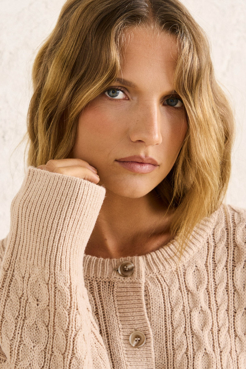 Juniper Cable Knit Cardigan Taupe