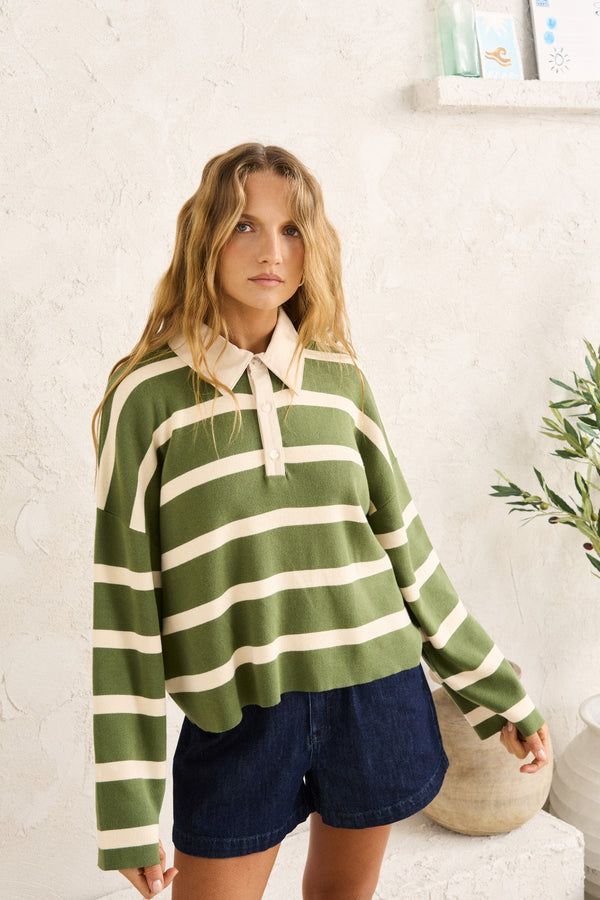 Rugby Polo Knit Sweater Olive