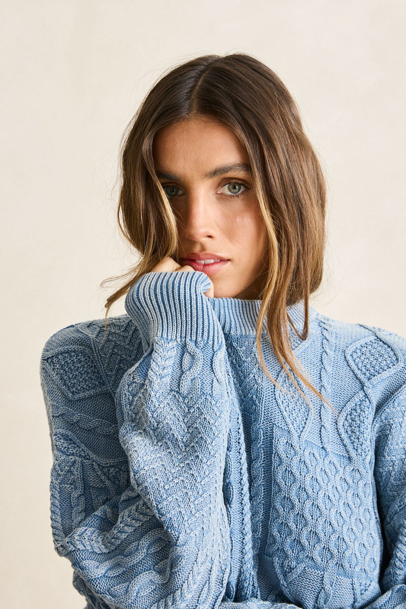 Patchwork Salt Wash Sweater Washed Blue