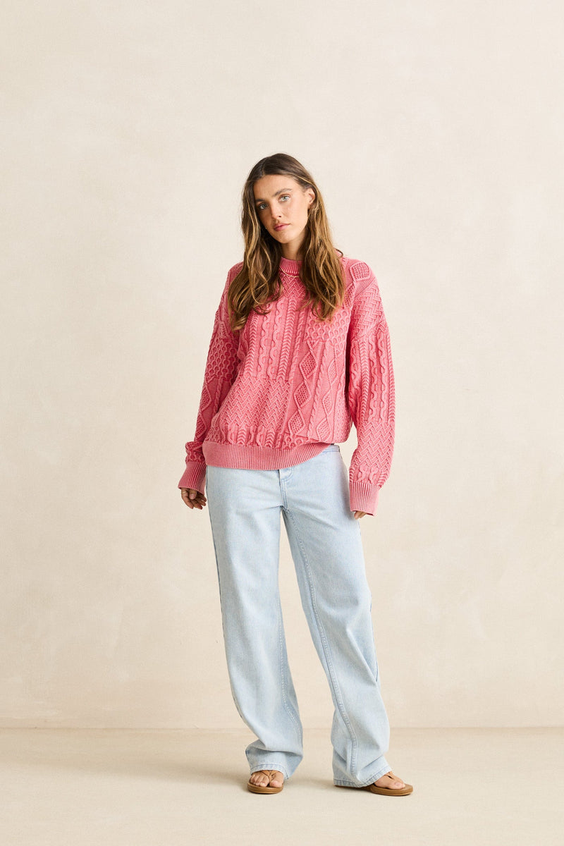 Patchwork Salt Wash Sweater Washed Red