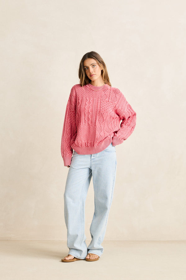 Patchwork Salt Wash Sweater Washed Red