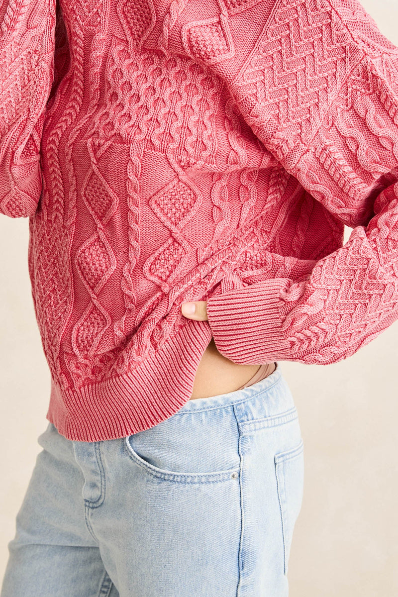 Patchwork Salt Wash Sweater Washed Red