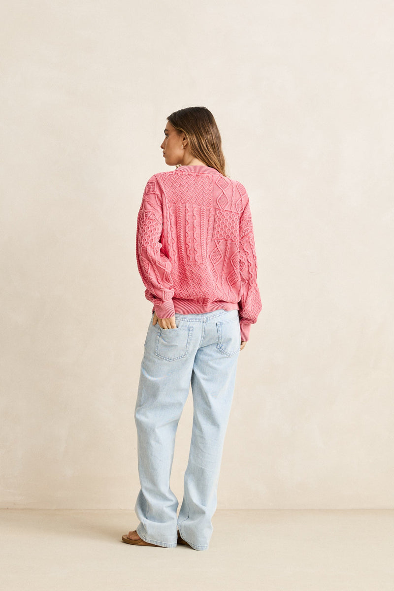 Patchwork Salt Wash Sweater Washed Red