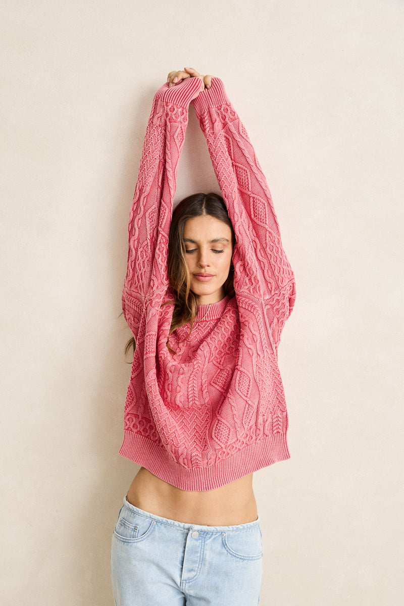 Patchwork Salt Wash Sweater Washed Red