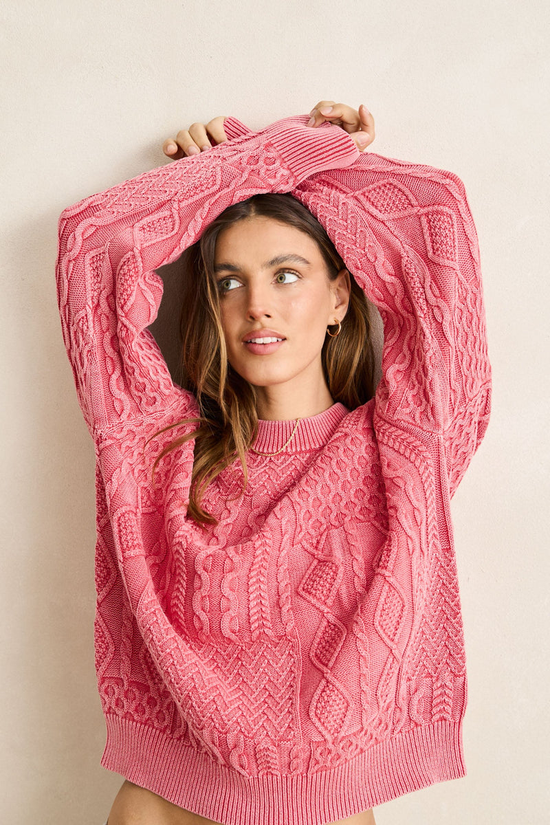 Patchwork Salt Wash Sweater Washed Red