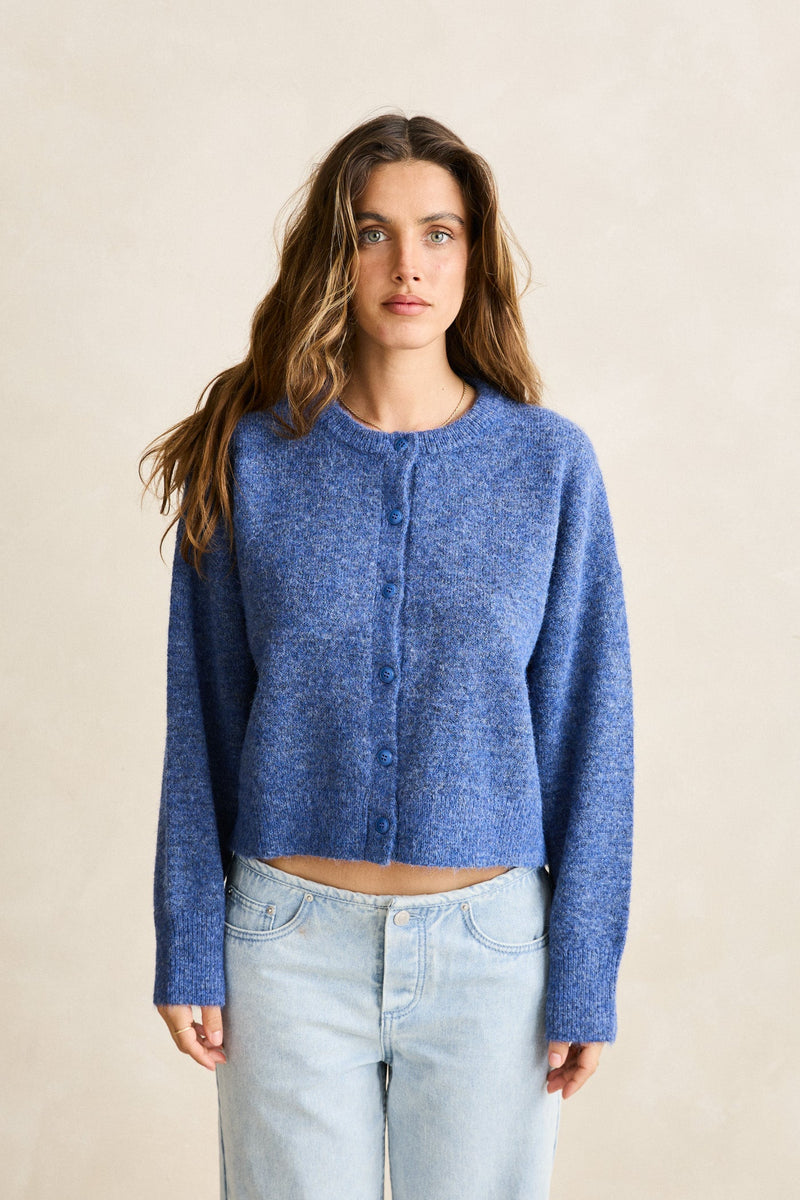 Estelle Fluffy Knit Cardigan  Blue