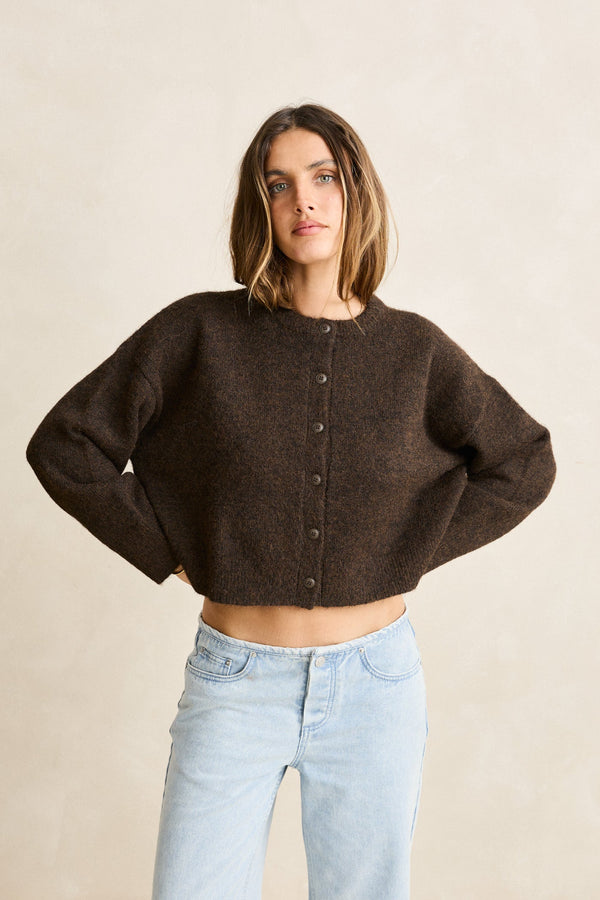 Estelle Fluffy Knit Cardigan  Chocolate