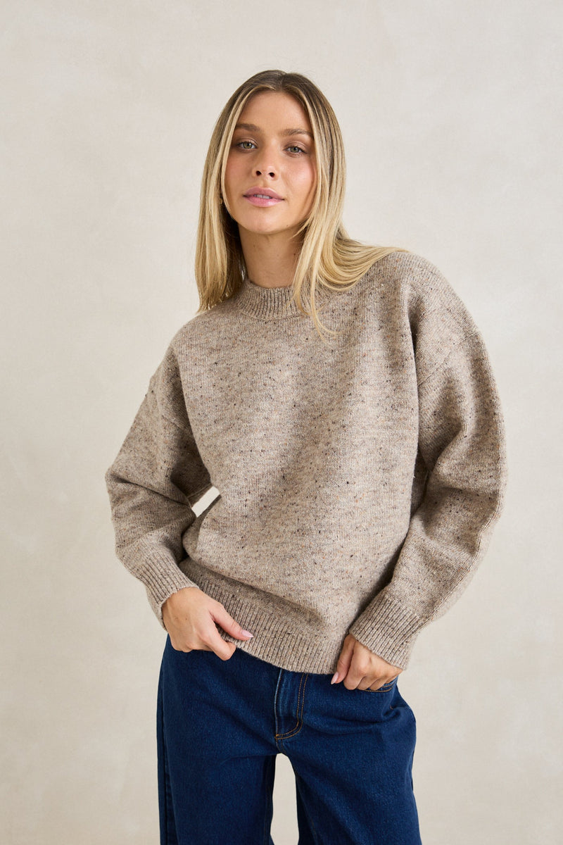Rumi Speckle Knit Sweater Stone