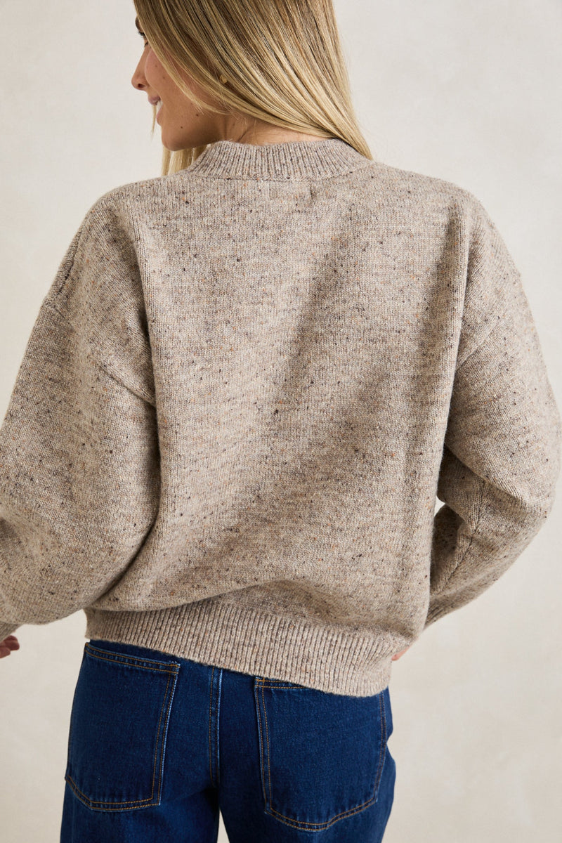 Rumi Speckle Knit Sweater Stone