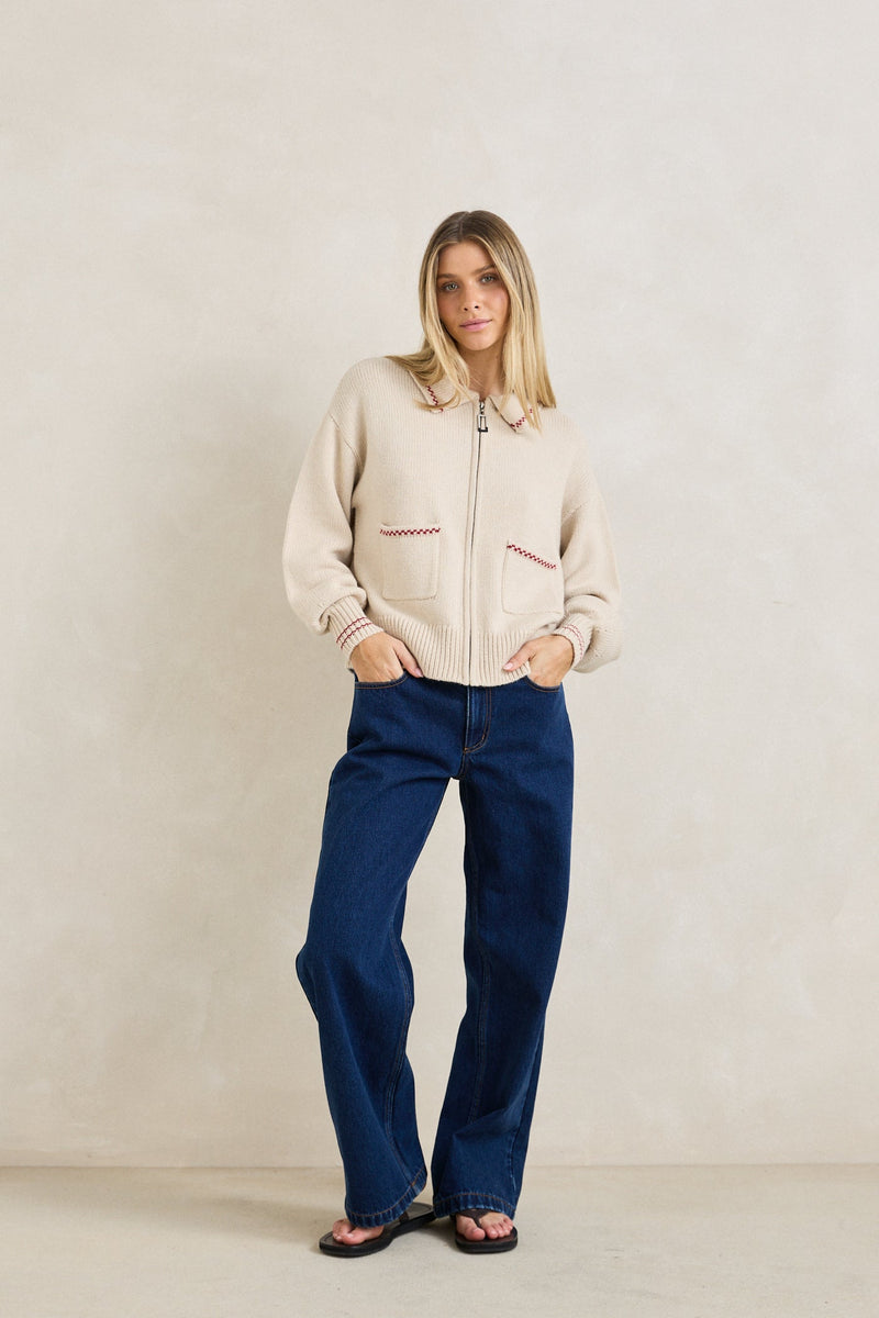 Frankie Dual Zip Cardigan Natural
