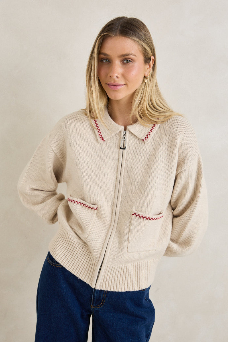 Frankie Dual Zip Cardigan Natural – Rhythm US