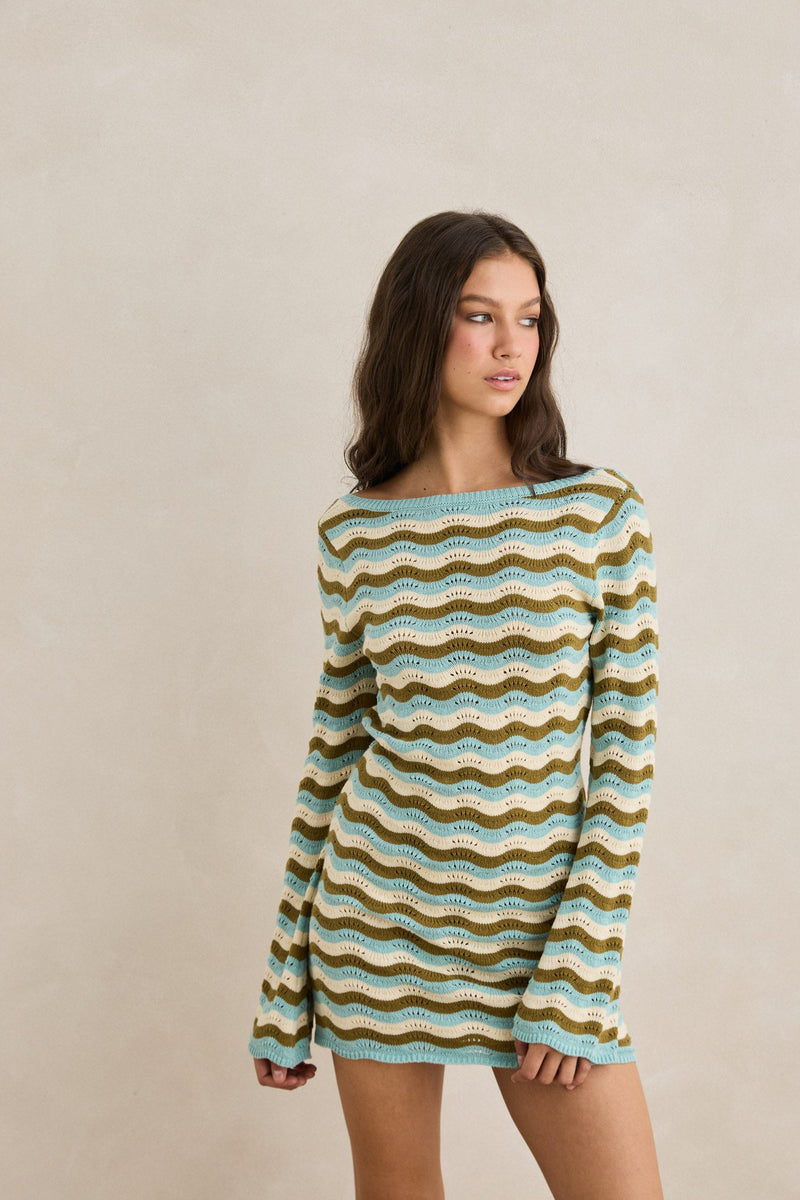 Whispering Tides Knit Mini Dress Blue