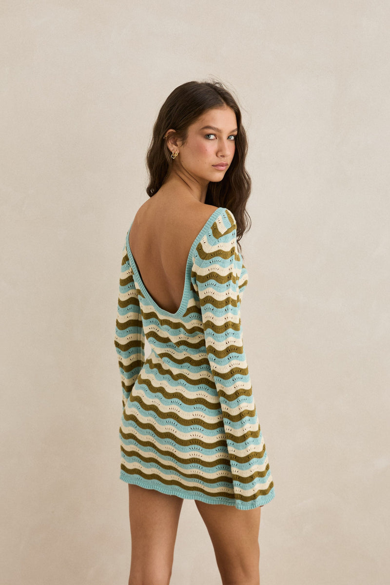 Whispering Tides Knit Mini Dress Blue