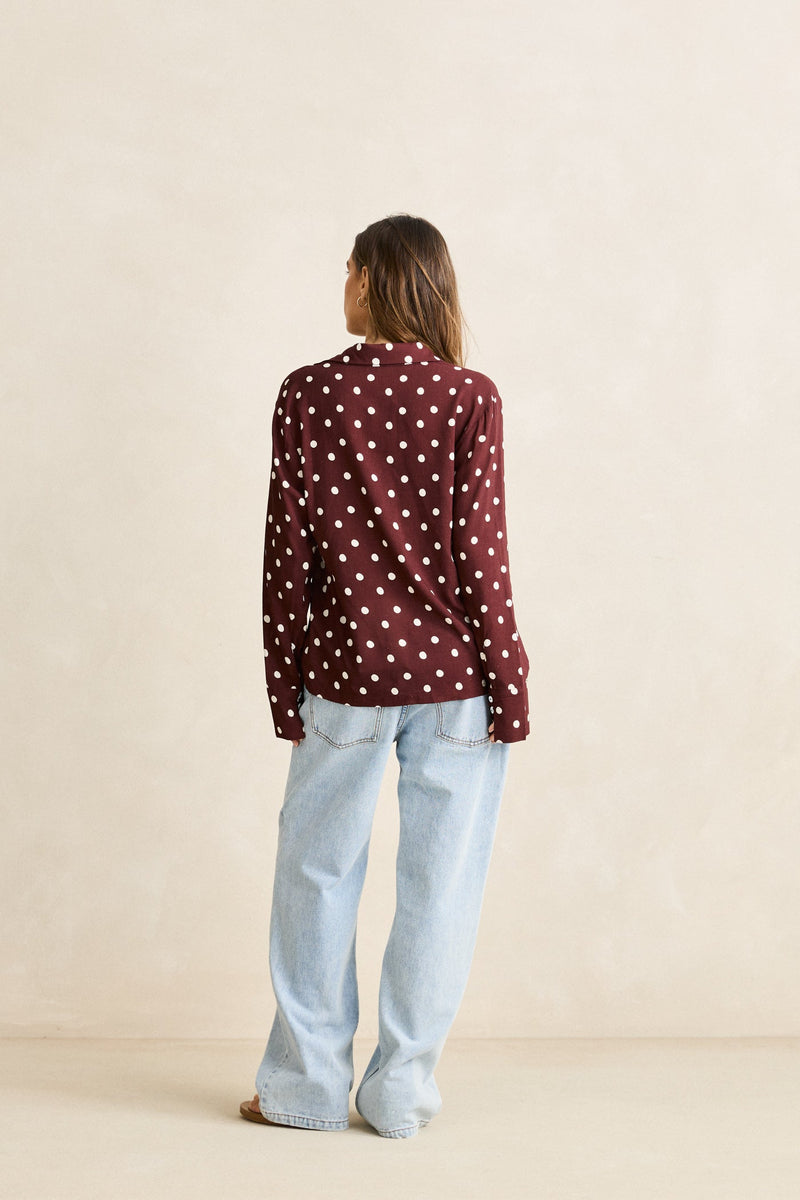 Polka Dot Tie Front Shirt  Cafe