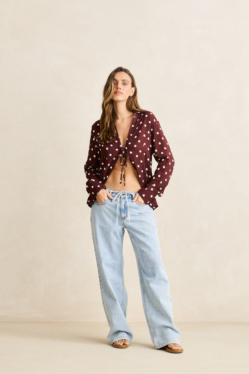 Polka Dot Tie Front Shirt Cafe – Rhythm US