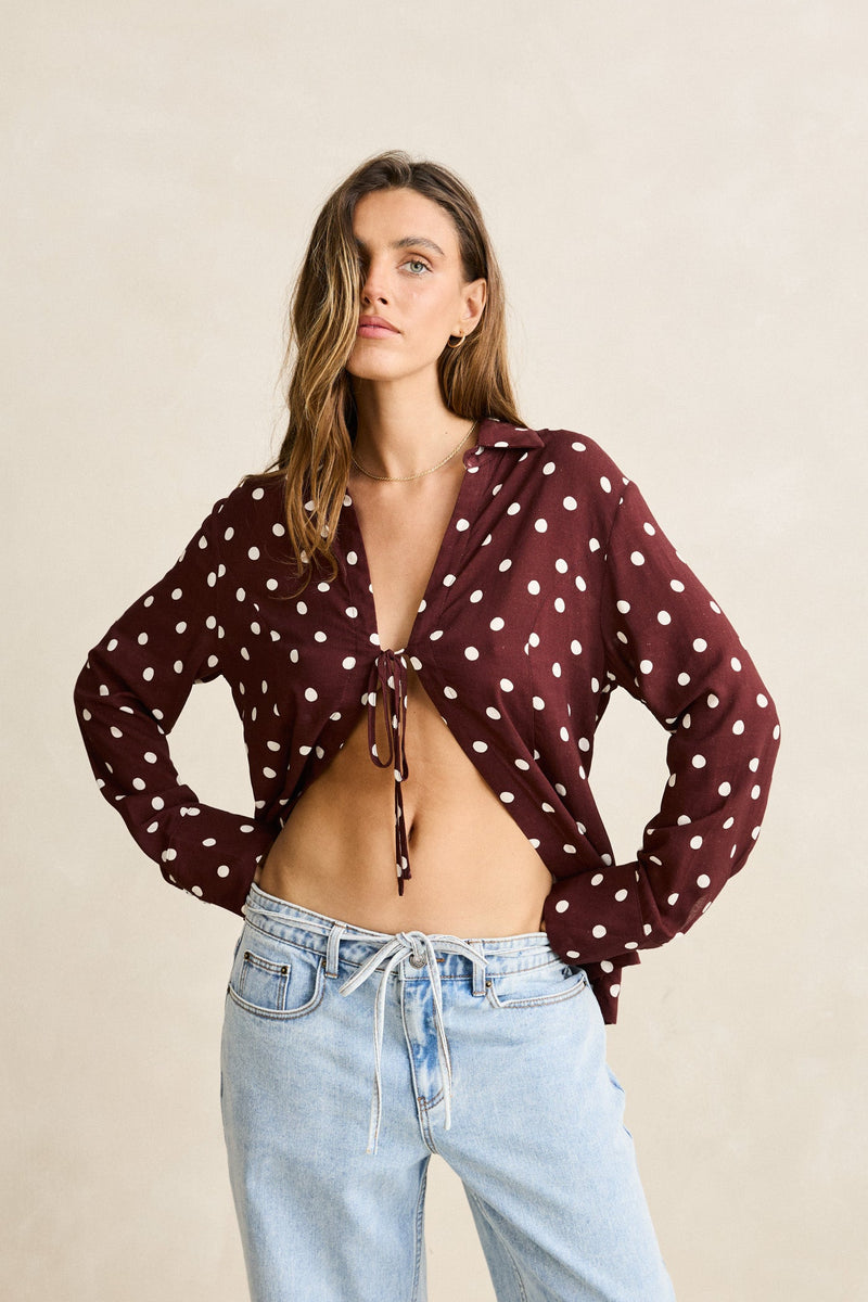 Polka Dot Tie Front Shirt Cafe – Rhythm US