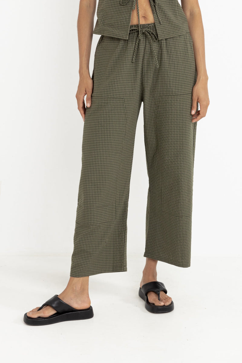 Louise Check Drawstring Pant Olive