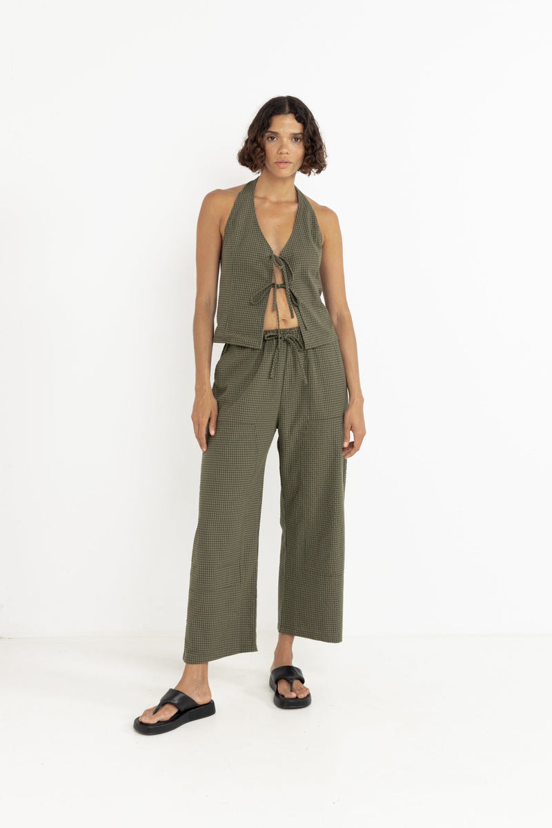 Louise Check Drawstring Pant Olive