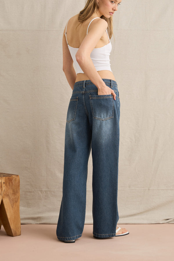 Charlie Low-Rise Denim Jean Dirty Wash